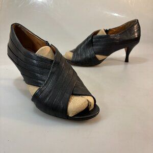 Corso Como 9.5 Black Twist Wrap Leather 2.75" Heels Open Toe Pumps Shoes